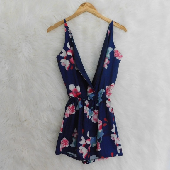 Pants - Plunge Neck Floral Romper